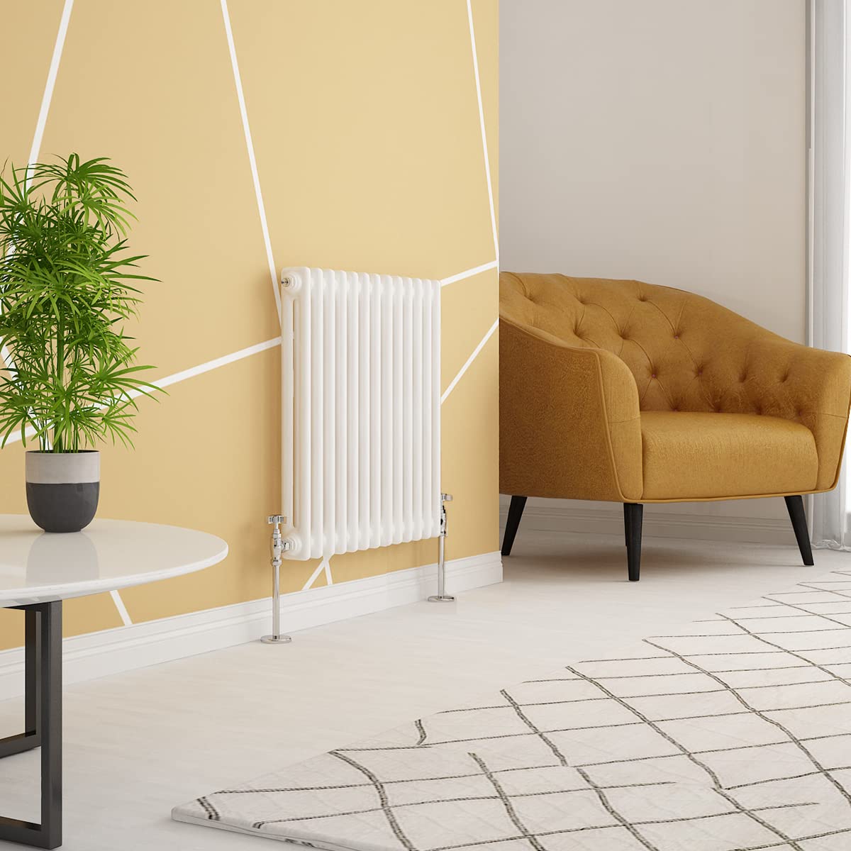 Warmehaus White Traditional Radiator Double Column Horizontal Cast Iron Style Central Heating Radiator -600 X 605Mm