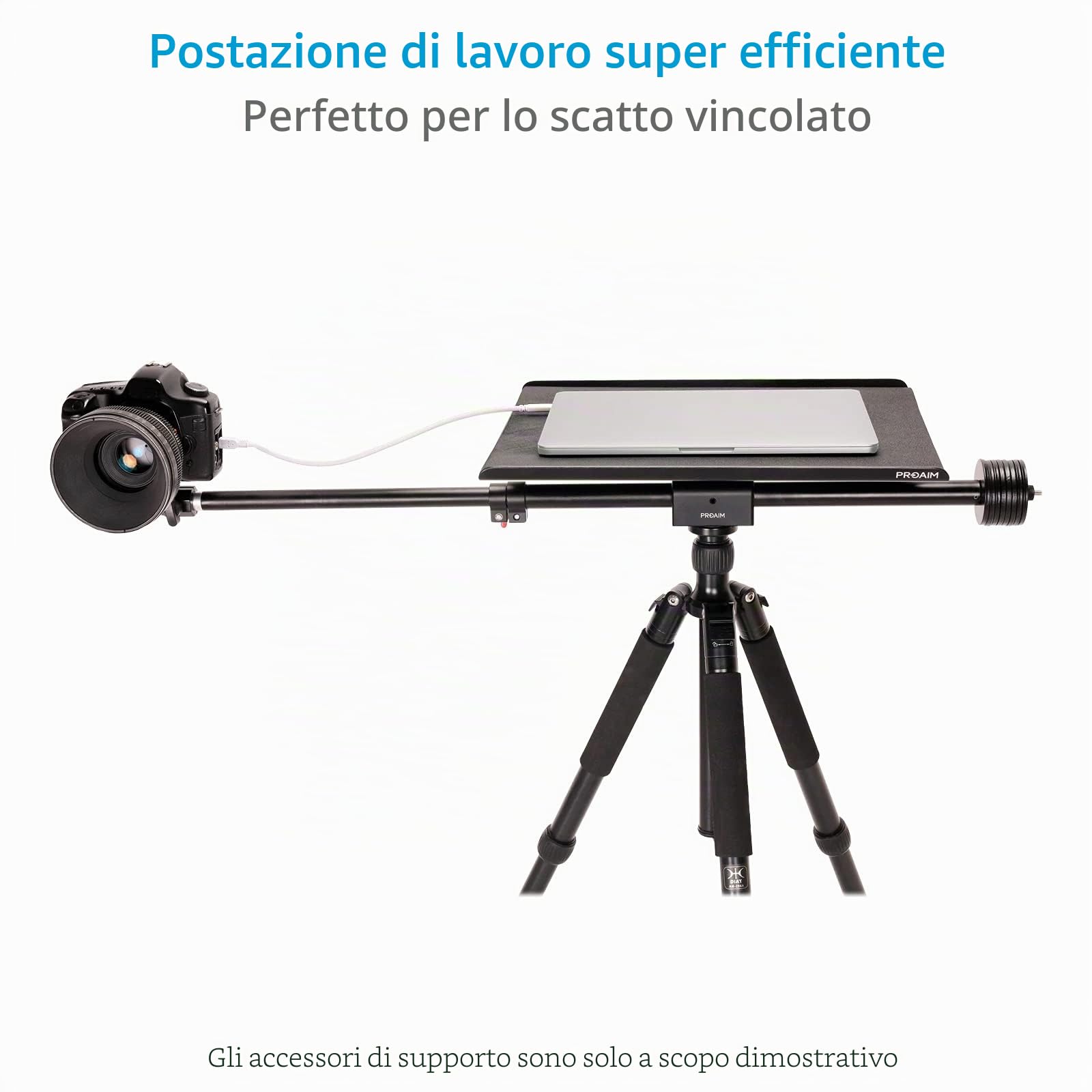 Proaim stazione di lavoro universale per laptop per riprese in rete, dimensioni 40,6x13 m, Postazione di lavoro più conveniente per fotografi e registi, supporto da scrivania in alluminio su C-Stand