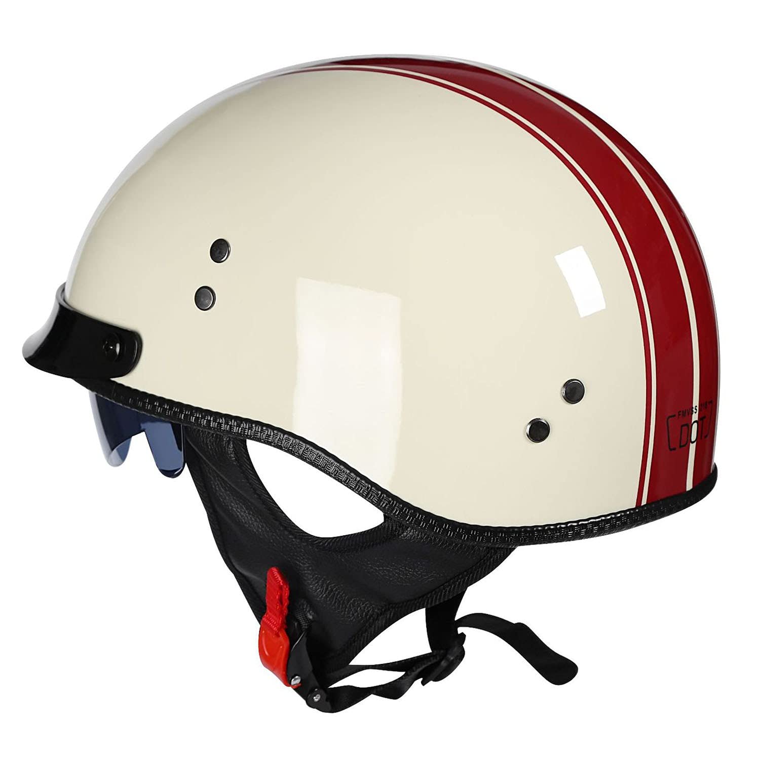 Halbschalenhelm Mit ECE Zulassungiber Brain-Cap Halbschale Jethelm Rollerhelm Scooter-Helm Retro Half Helm mit Built-in Visier für Cruiser Chopper Biker Moped DOT/ECE-Zulassung