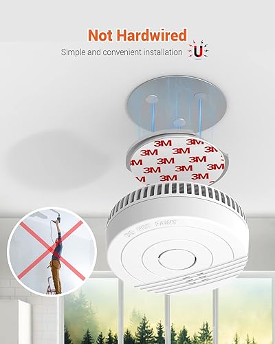 Miniatura 6 de Paquete de 9 detectores de humo, alarma de incendios alimentada por batería, alarma de humo con tecnología fotoeléctrica avanzada, detectores de