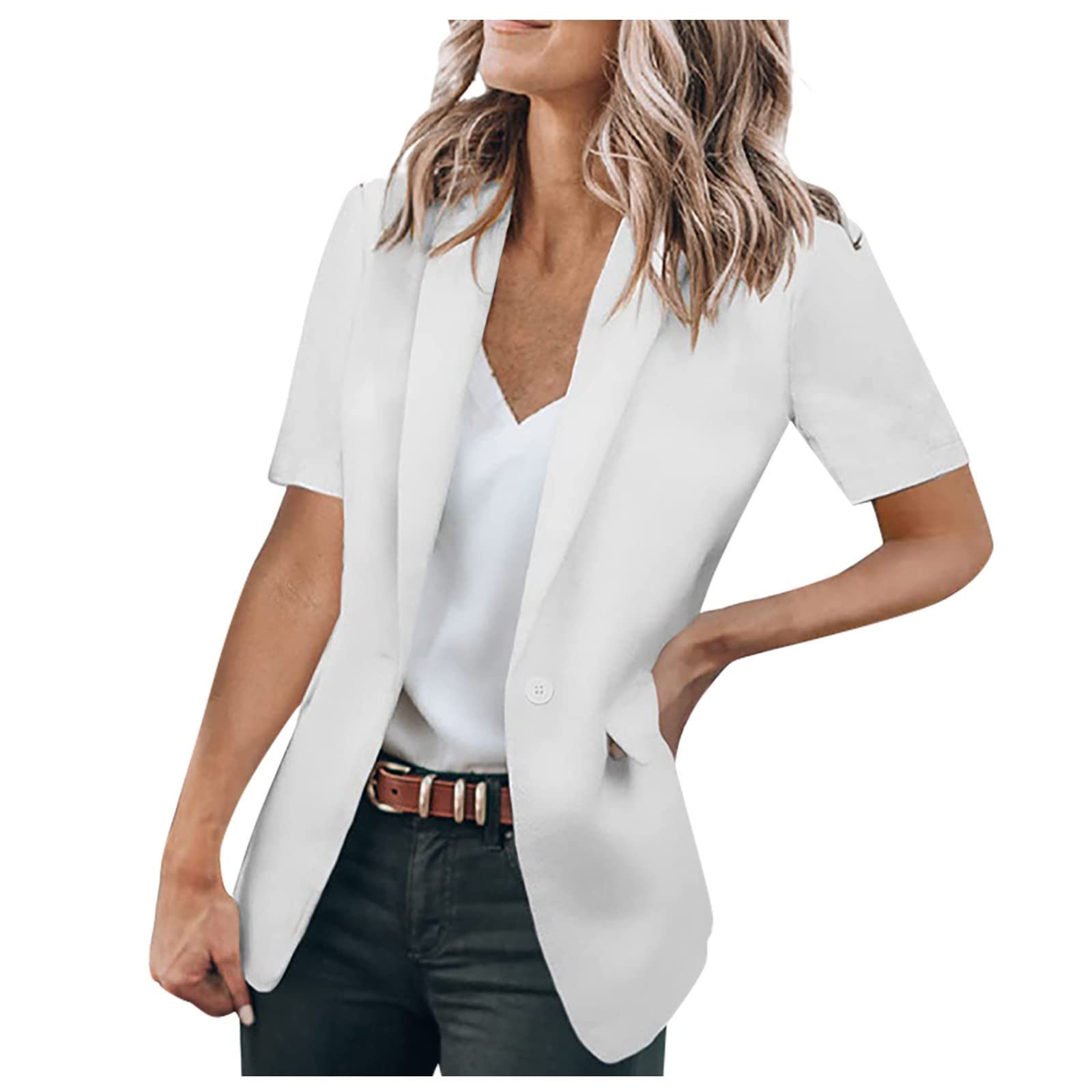 Womens Blazers Short Sleeve Open Front Cardigan Slim Fit Suit Jackets 2025 Trendy Business Casual Outfits for Work