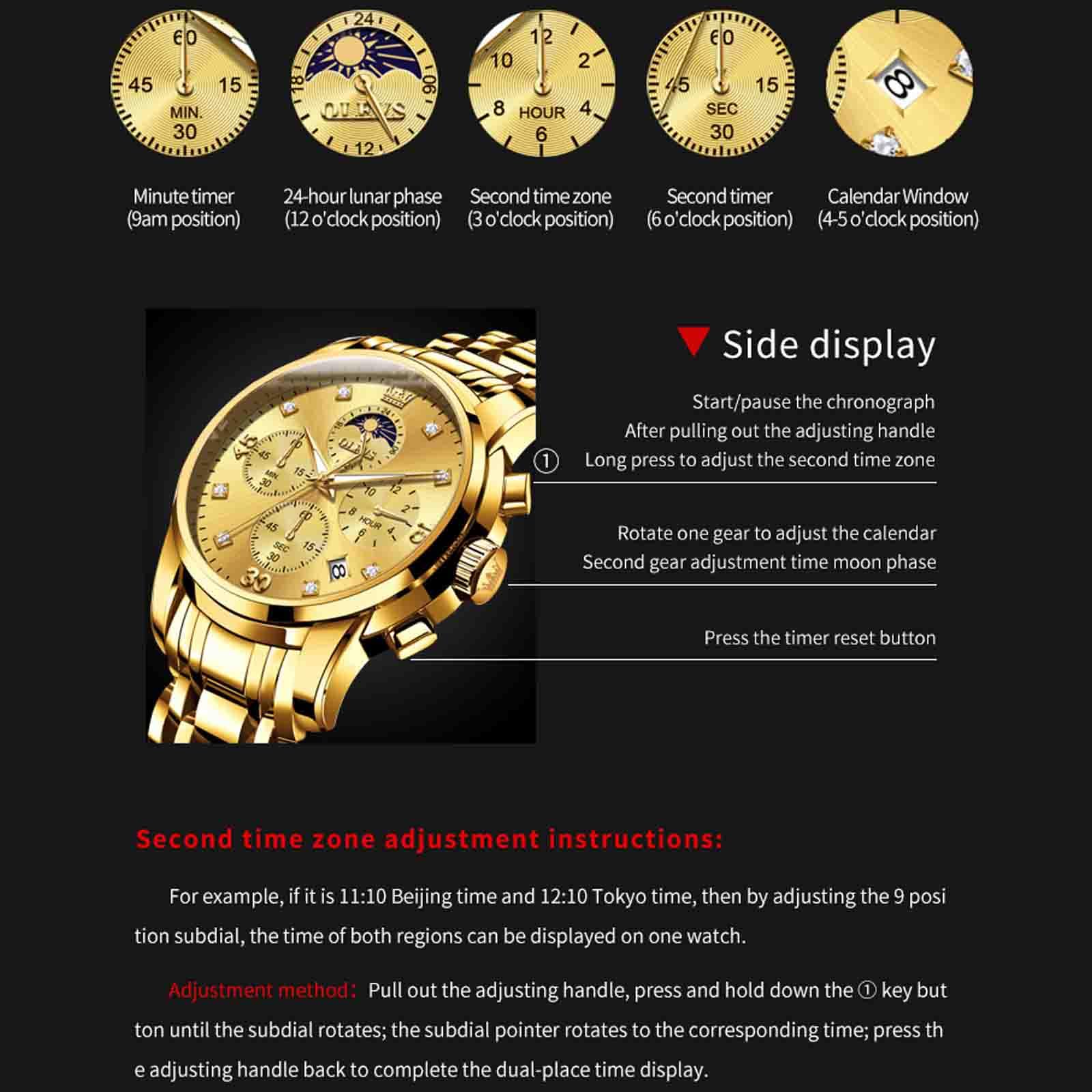 OLEVS Herren-Multifunktions-Uhr, mehrere Zifferblätter, wasserdicht,Leuchtend,Chronograph, Herrenuhr mit Datum für Herren, Edelstahl-Uhren für Herren