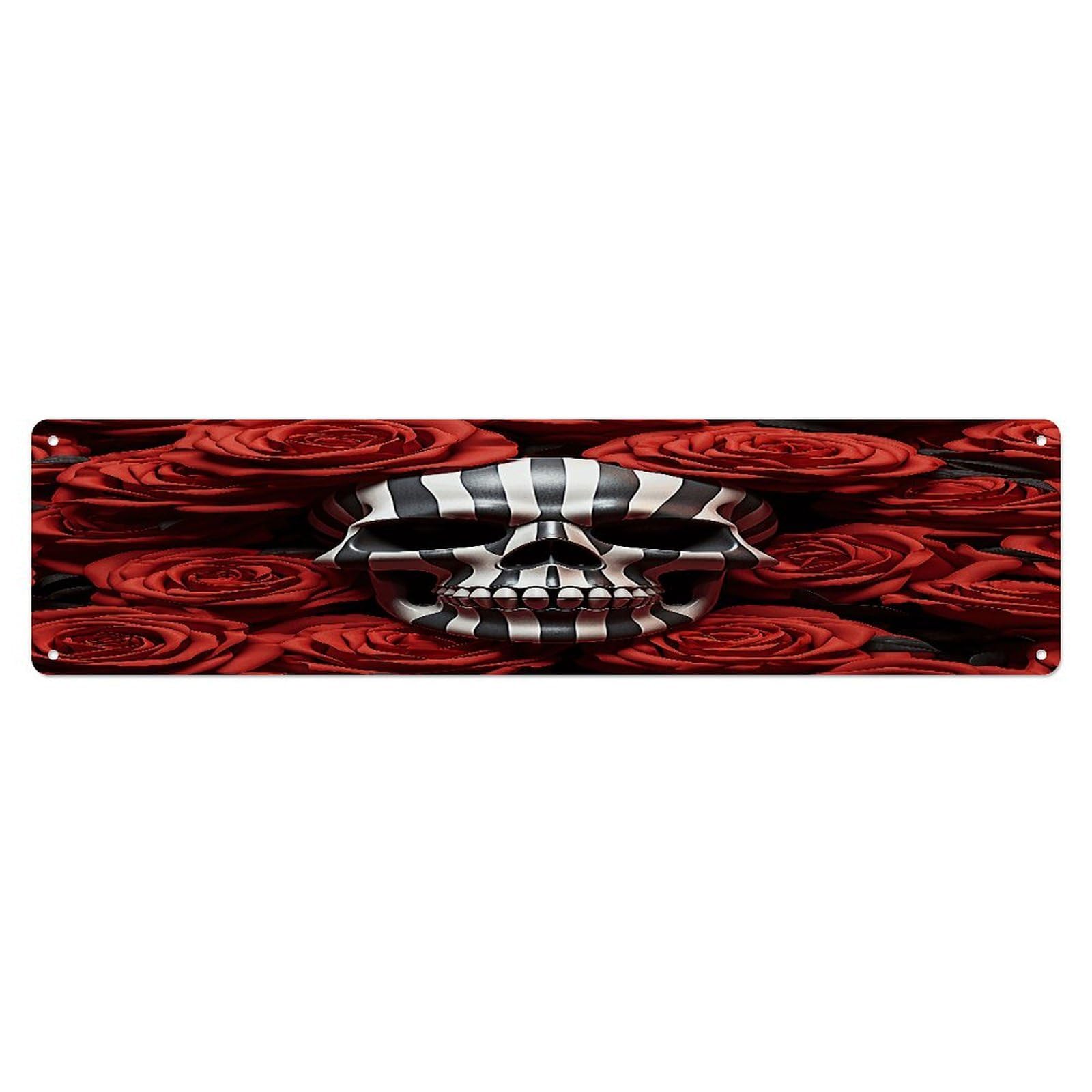 Adfgyerh Style Skull In Flower Wall Decor Aluminum Waterproof. Plaque, Practical Gift,Sign 15.7X3.9 Inch Poster,For Home, Office, Business, Garage– Indoor/Outdoor