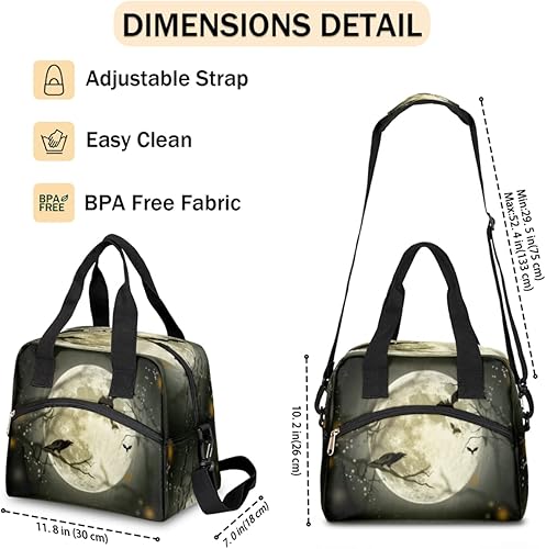 Miniatura 4 de Bolsa de almuerzo aislada para mujeres y hombres, Halloween, luna, cuervo, murciélago, grande, reutilizable, a prueba de fugas, bolsa de almuerzo