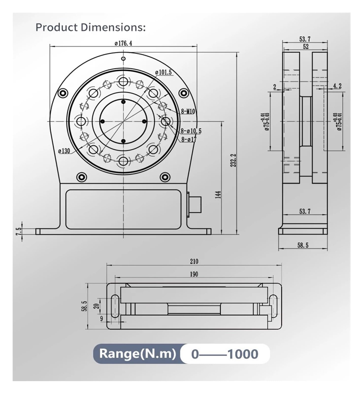 Dynamischer Drehmomentsensor Flanschtyp Drehmoment- und Drehzahlmessgerät 0-1000Nm 0-500Nm(5-100Nm)