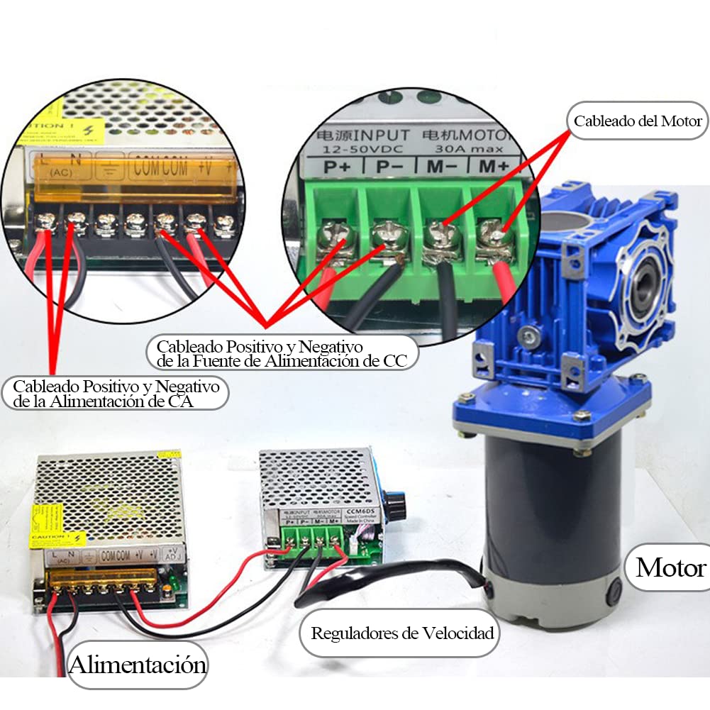 Moteur à engrenage à vis sans fin, CC 12V / 24V 120W RV40 Reduction15K Vitesse du moteur à engrenage à vis réglable CW/CCW avec réducteur de vitesse à blocage automatique (12V)