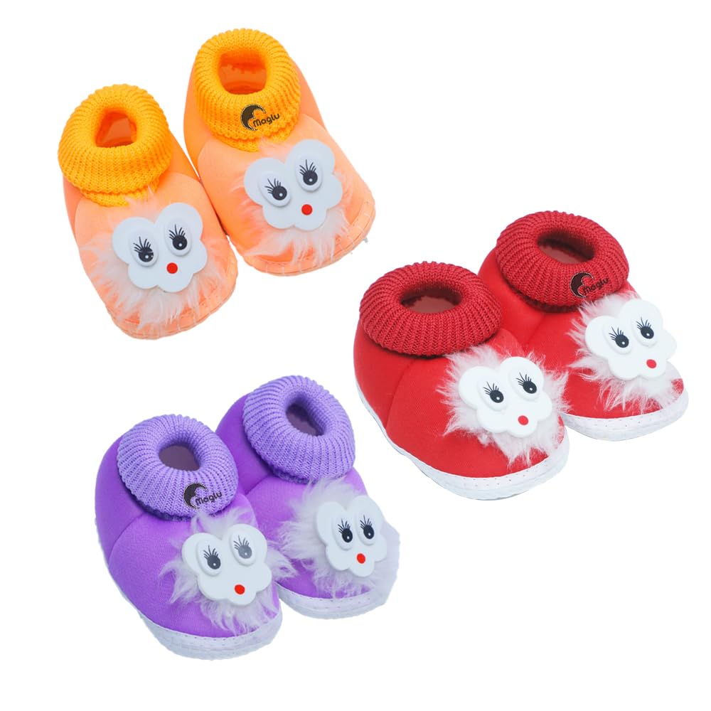 Pack of 3 Baby Booties for 0-12 Months | Soft Sole Cotton & Newborn Shoes | Handmade Crochet Booties | Anti-Slip Infant Footwear | Baby Boy Girl Cute, Lightweight & Comfortable-image-26