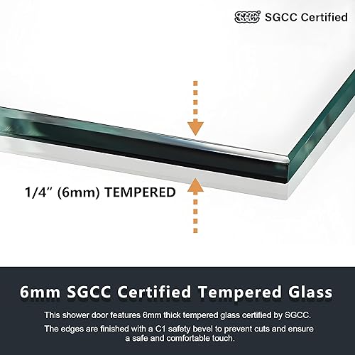 Miniatura 36 de Puerta de ducha deslizante sin marco de 44-48 pulgadas de ancho x 72 pulgadas de alto, puerta de ducha de vidrio con vidrio templado SGCC Negro