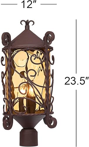 Miniatura 4 de John Timberland Casa Sevilla - Lámpara de poste rústica de nogal oscuro, pergamino de hierro martillado de 23 1/2 pulgadas, vidrio martillado para