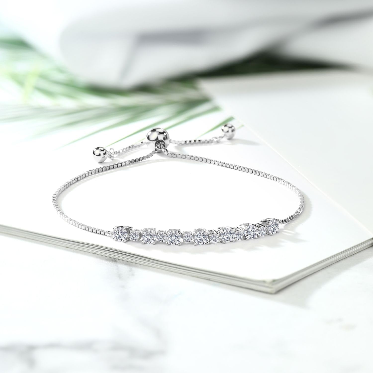 Gem Stone King 0.88 Cttw White Lab Grown Diamond Bracelet for Women | 925 Sterling Silver | Round 3MM and 1.7MM | DEF Color | VVS-VS Clarity | Adjustable Bolo Bracelet For Women | Easy-On Easy-Off
