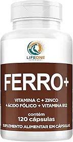 Ferro Quelato com Vitamina C, Zinco, Ácido Fólico e Vitamina B12, 120 Cápsulas, Life One
