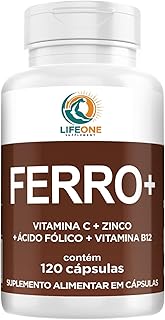 Ferro Quelato com Vitamina C, Zinco, Ácido Fólico e Vitamina B12, 120 Cápsulas, Life One