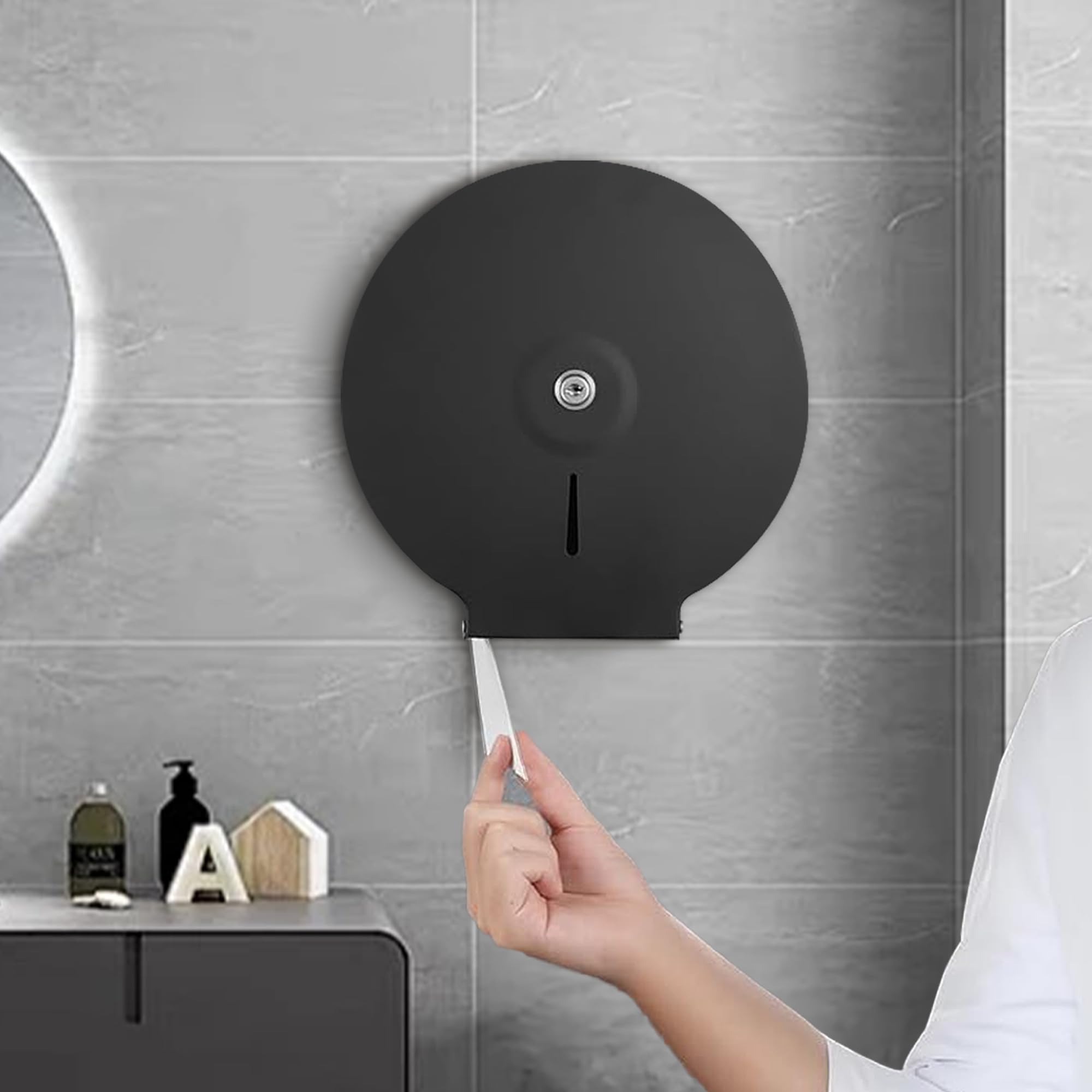 NICEME Dispenser di asciugamani di carta, Dispenser carta igienica commerciali, Funzione di blocco, Distributore industriale medio di rotoli, Diametro 255mm Mandrino 40mm, Nero
