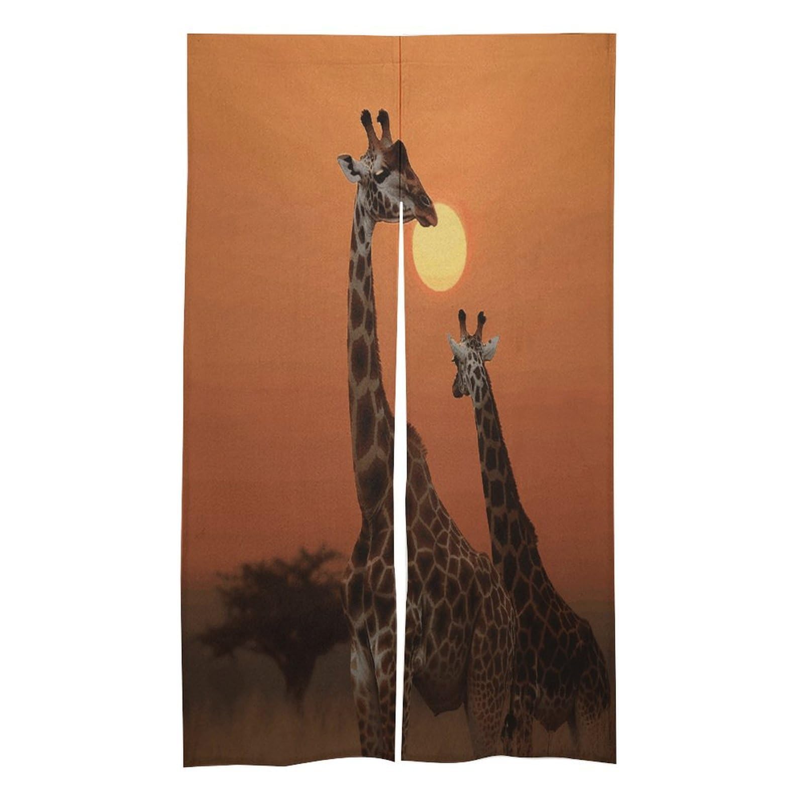 FekiLoot Giraffe at Sunset Door Curtain for Doorway Privacy French Style Theme Blackout Curtain Splice Thermal Insulated Door Cover Rustic Room Divider Home Decoration 17W X 57L in