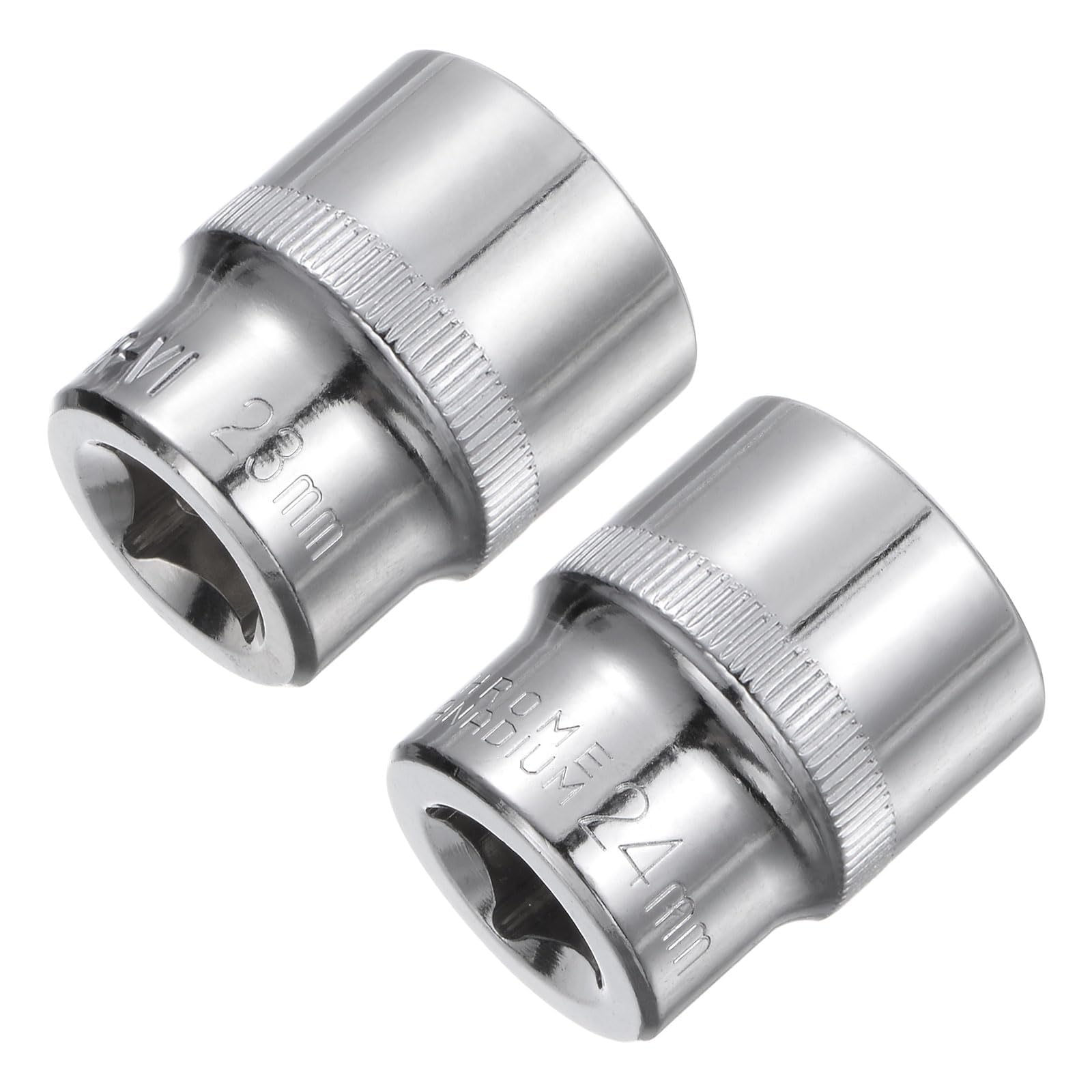 TA-VIGOR 2Pcs 1/2-Inch Drive 23mm 24mm 6-Point Shallow Socket Cr-V Drive Socket Metric Socket for DIY Hand-Making Repair Automotive for Auto Repairing and Household