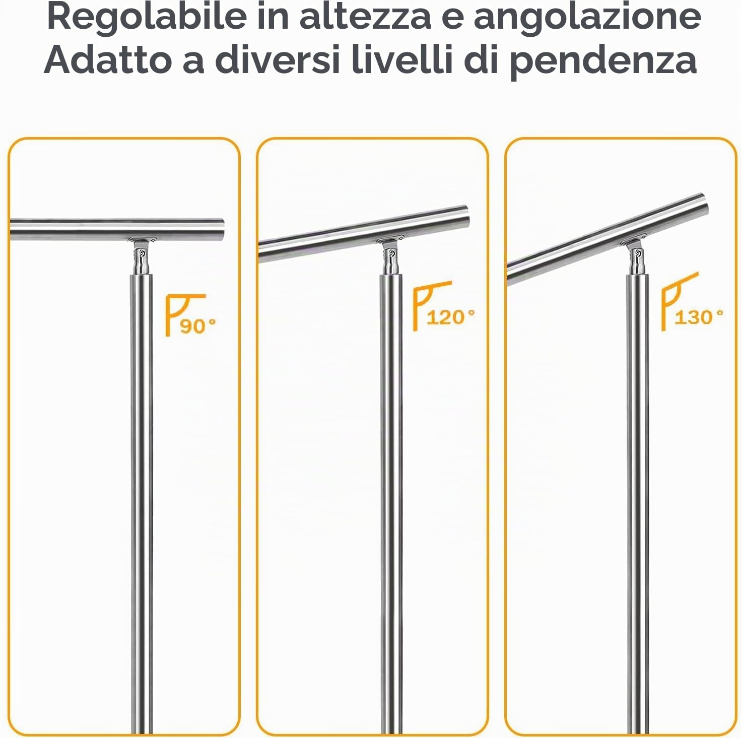 Lospitch - Corrimano in acciaio inox, ringhiera per balcone, parapetto e scale con/senza traverse (100 cm, 5 barre trasversali)
