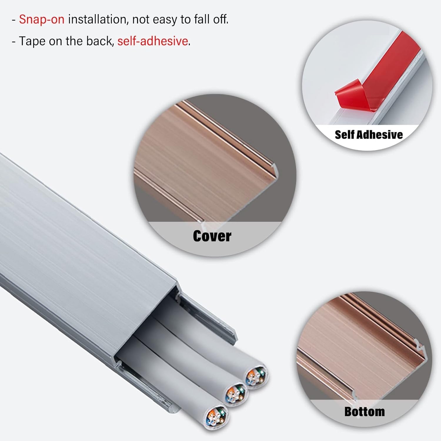 Canaleta De Cables De Metal, Cubierta Protectora De Cables De TV De Pared/Cable De Piso 1m/1,5 Metros, Kit De Gestión De Corrector De Cables Autoadhesivo(Style 4,Length 150cm/5FT)