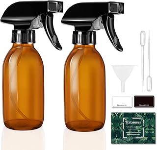 Amber Glass Spray Bottles, Small Spray Bottles 4 oz, 2 Pack Hair Spray Bottle Empty Refillable Sprayer Container with Labels, Funnel, Pipettes - Amber
