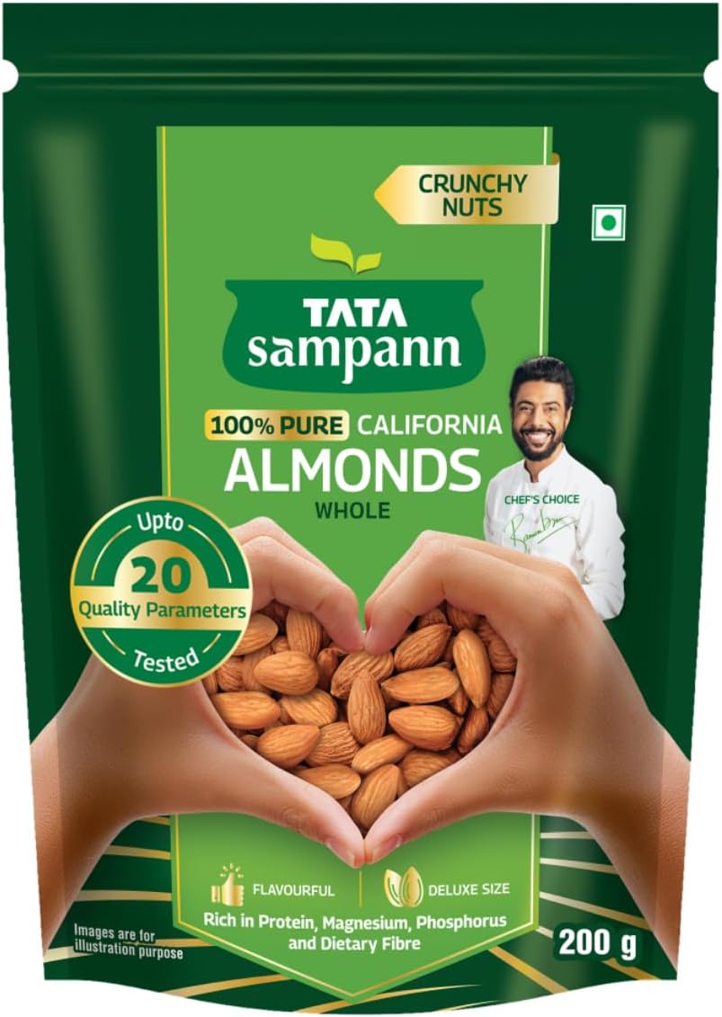 Pure California Almonds/Badam Whole, 200g, Real Nuts, High in Fiber, Badam Giri, Rich in Protein, Magnesium, Phosphorus and Dietary Fibre, Nuts & Dry Fruits, Value Pack