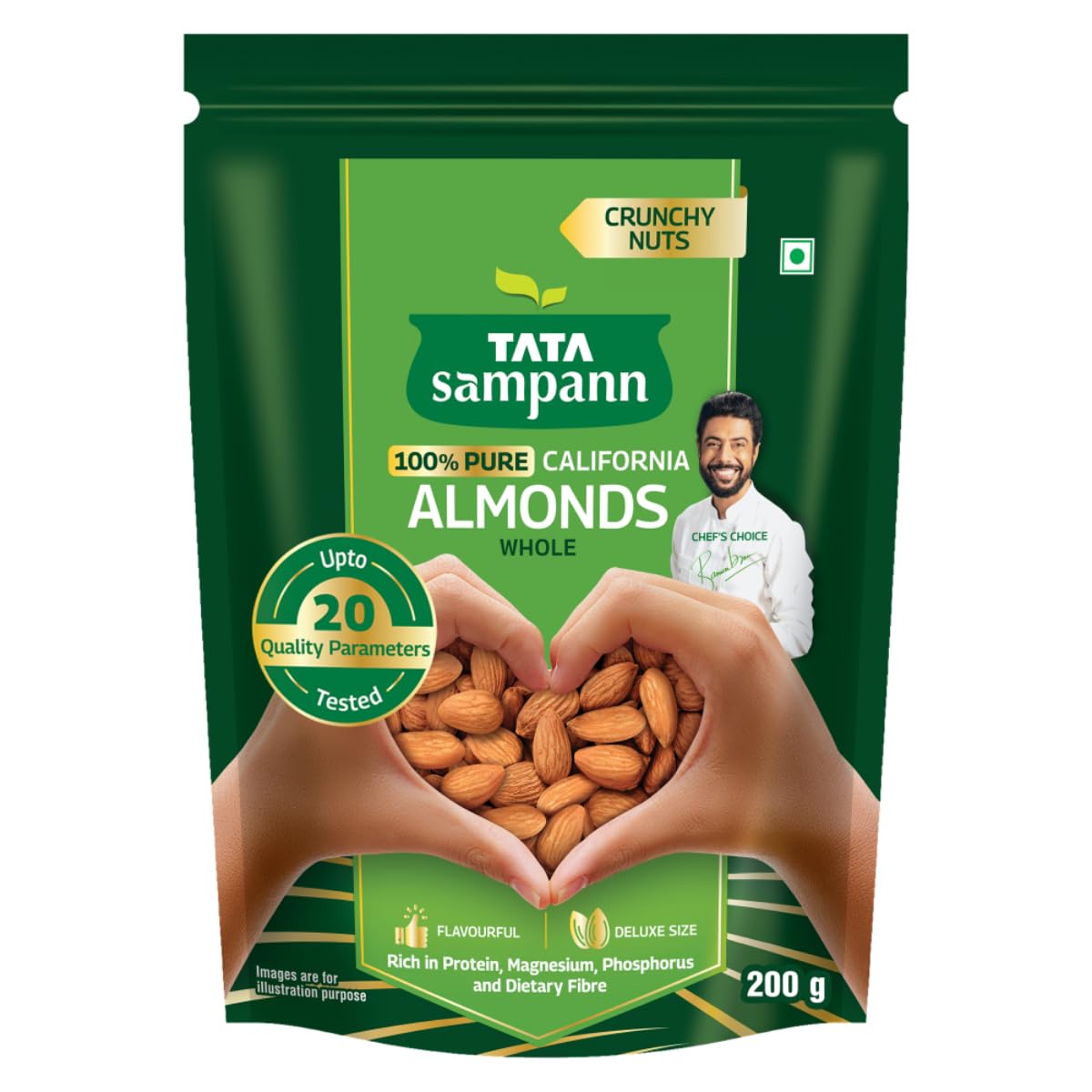 Tata Sampann Pure California Almonds/Badam Whole, 200g, Real Nuts, High in Fiber, Badam Giri, Rich in Protein, Magnesium, ...