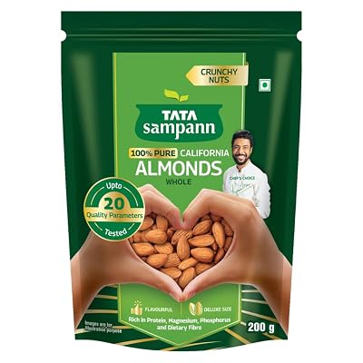 Tata Sampann Pure California Almonds/Badam Whole, 200g, Real Nuts, High in Fiber, Badam Giri, Rich in Protein, Magnesium