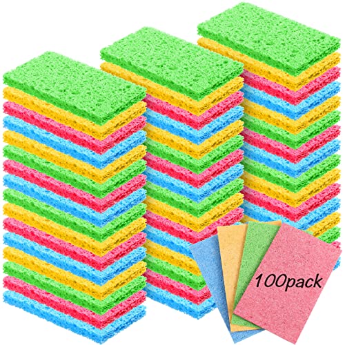 Image of Zhengmy 100 Pieces Sponges Bulk Sponges Kitchen Compressed Sponge Natural Dish Sponge Compressed Wood Pulp Cleaning Without Scratching for Kitchen Bathroom, 3.9 x 2.4 x 0.12 Inch (Multicolor)