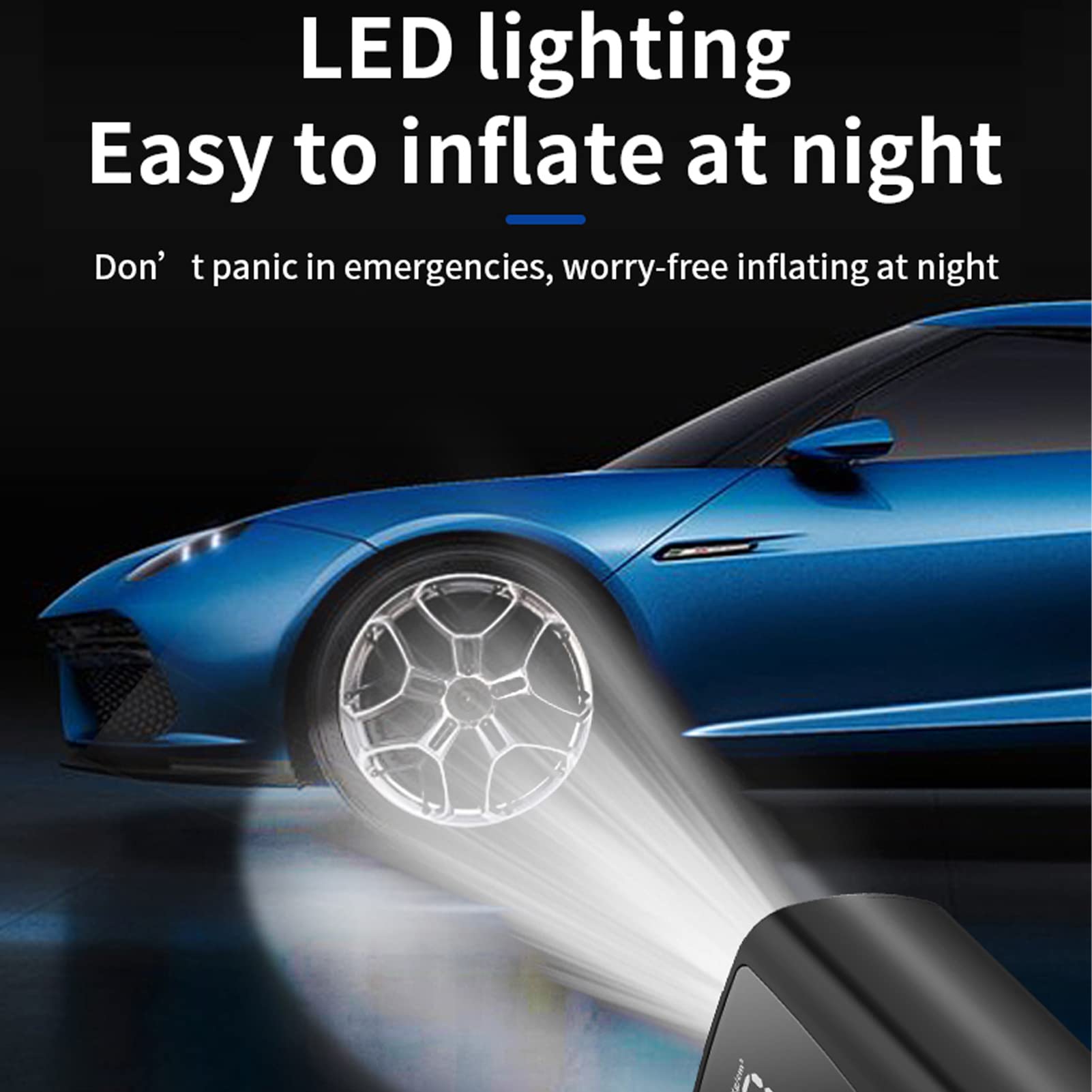 Bomba de Neumáticos Portátil, Inflador Inalámbrico de 150 PSI con Luz LED y Boquillas Multifunción para Coches, Bicicletas y Pelotas