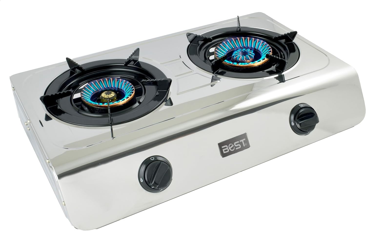 Réchaud Double Brûleur 3,4 / 4,3 KW – Allumage Piézo, Acier Facile à Nettoyer, Pour Camping, Caravane, Intérieur