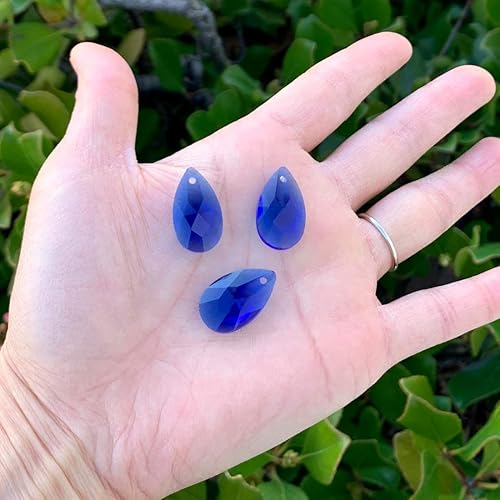 Miniatura 3 de 100 piezas de candelabro de cristal facetado checo con forma de pera, atrapasoles de 0.866 in (0.87 pulgadas), cuentas de gota de piedra natal azul