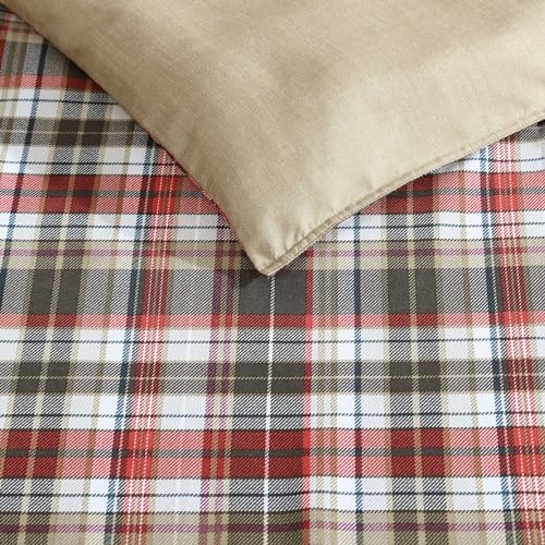Image of Eddie Bauer - Twin Duvet Cover Set, Reversible Bedding with Matching Sham, Medium-Weight, Dorm Essentials (Astoria Plaid Red)