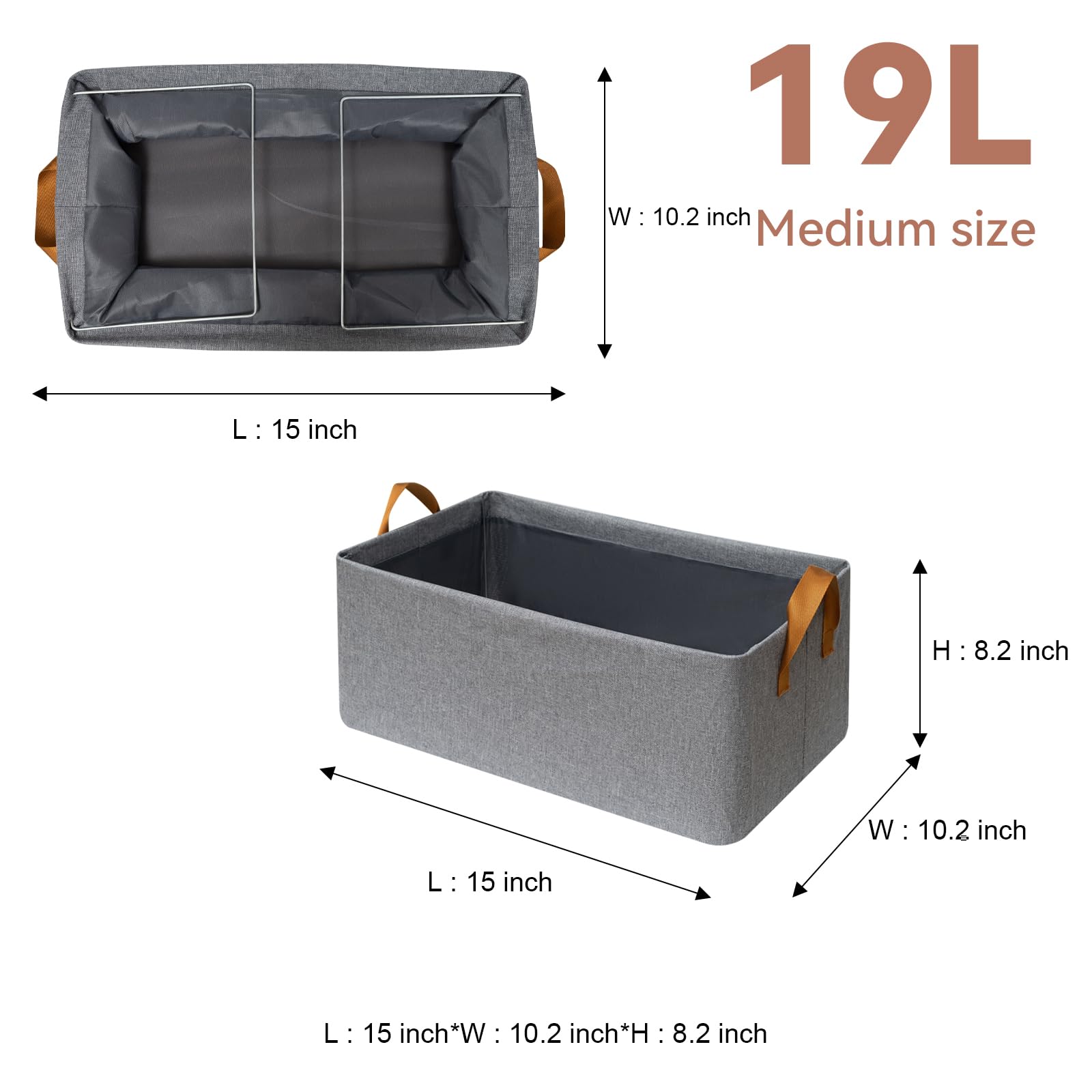 SNWDN Faltbare Stoff-Aufbewahrungskörbe mit Griff, extra groß, faltbar, Schrank-Organizer, Stoffbox, Behälter für Zuhause, Büro, Aufbewahrung (Grau, 38 x 26 x 19 cm)