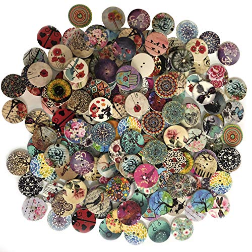 200Pcs Wood Buttons For Crafts, 20Mm Vintage Buttons Mixed Pattern Wooden Buttons Round Flower Buttons With 2 Holes For Diy Sewing Craft Decorative #TOP3