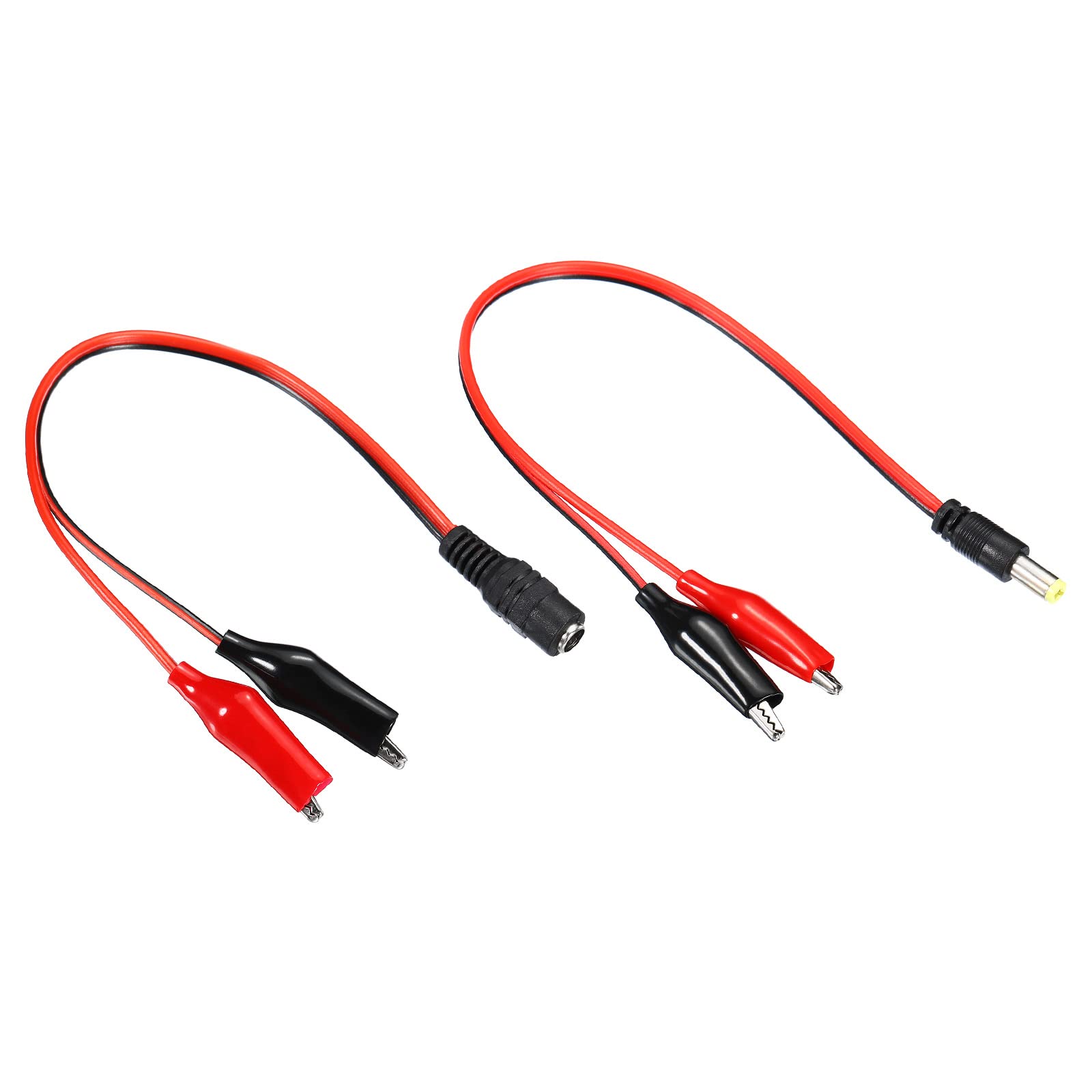 MECCANIXITY DC Power Extension Cable DC 5.5 x 2.1mm Male Female Plug to Alligator Clip Cord Connector for LED Strip CCTV, Black Red Pack of 2