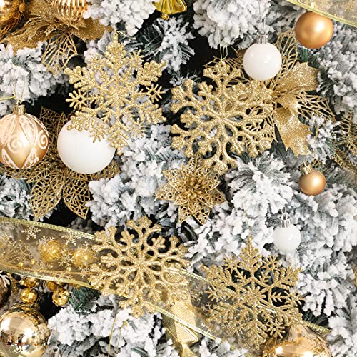 30PCS Christmas Glitter Snowflake Ornaments Plastic Snowflakes Ornaments-Xmas Tree Decorations,4.7-inch (Gold) - image 2