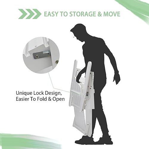 Miniatura 7 de Juego de 4 sillas Adirondack de madera blanca plegables para patio al aire libre, porche, césped, piscina, patio, jardín, hoguera, resistente