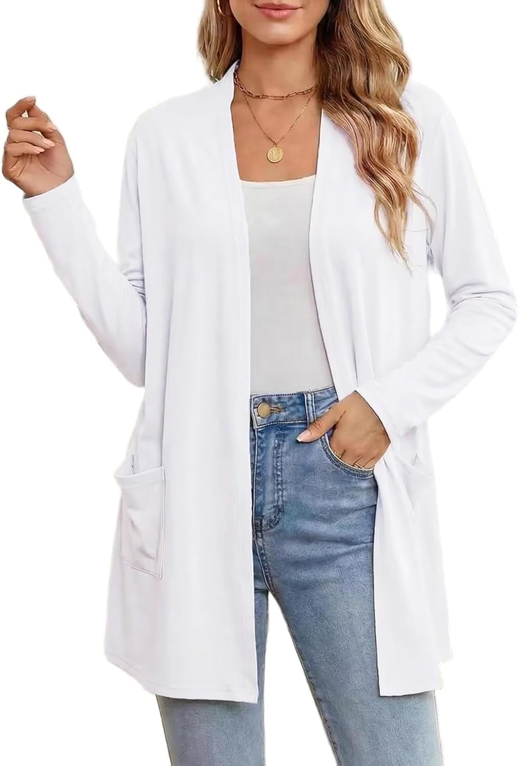 Yekaty Womens Lightweight Cardigans Open Front Long Sleeve Drape Kimono Cardigan Sweaters with Pockets