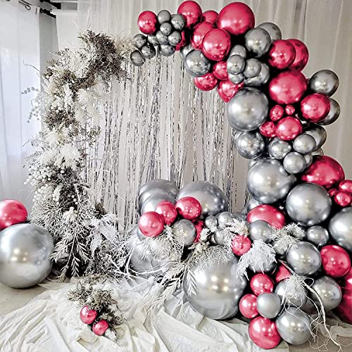 Image of Just Party 25Pcs Silver & 25Pcs Red Metallic Chrome Balloons with Shiny Surface For Birthdays /Anniversary /Engagement /Baby Shower /bachelorette Party Decorations (Pack of 50)
