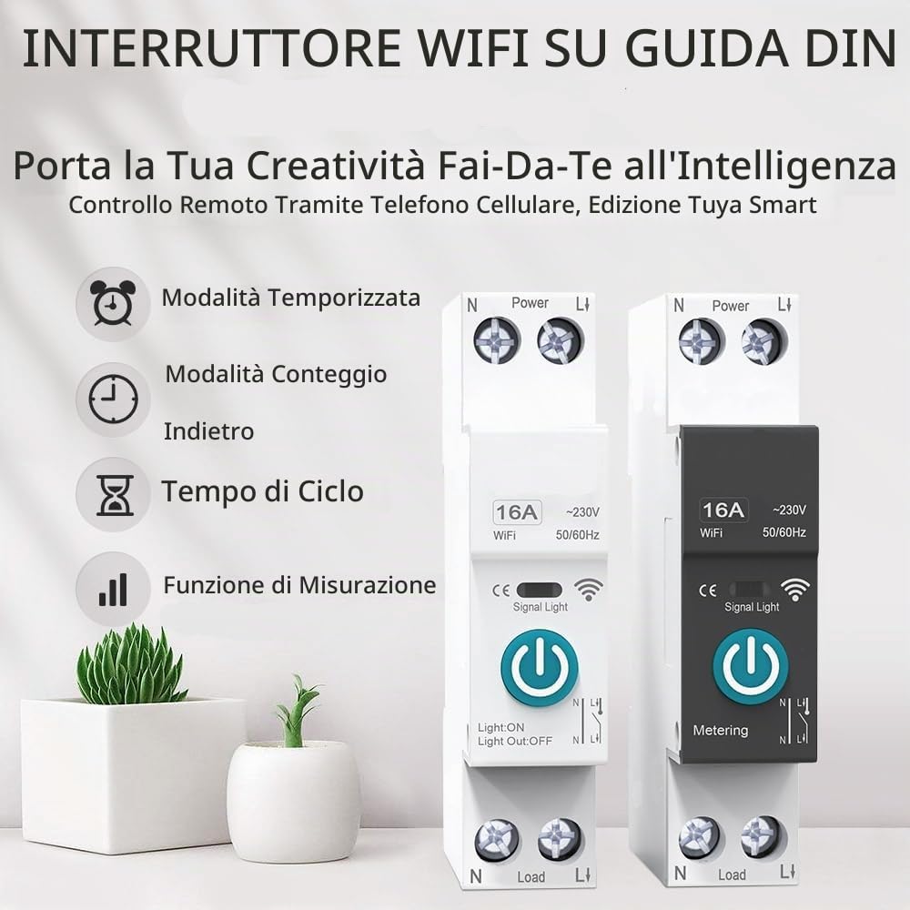 Interruttore Smart WiFi su Guida DIN con Telecomando per Cellulare, Magnetotermico 16A - 3 Modalità di Temporizzazione Elettrodomestici, Vimar Compatibile, Scaldabagno e Casa Intelligente, Tongou Alt