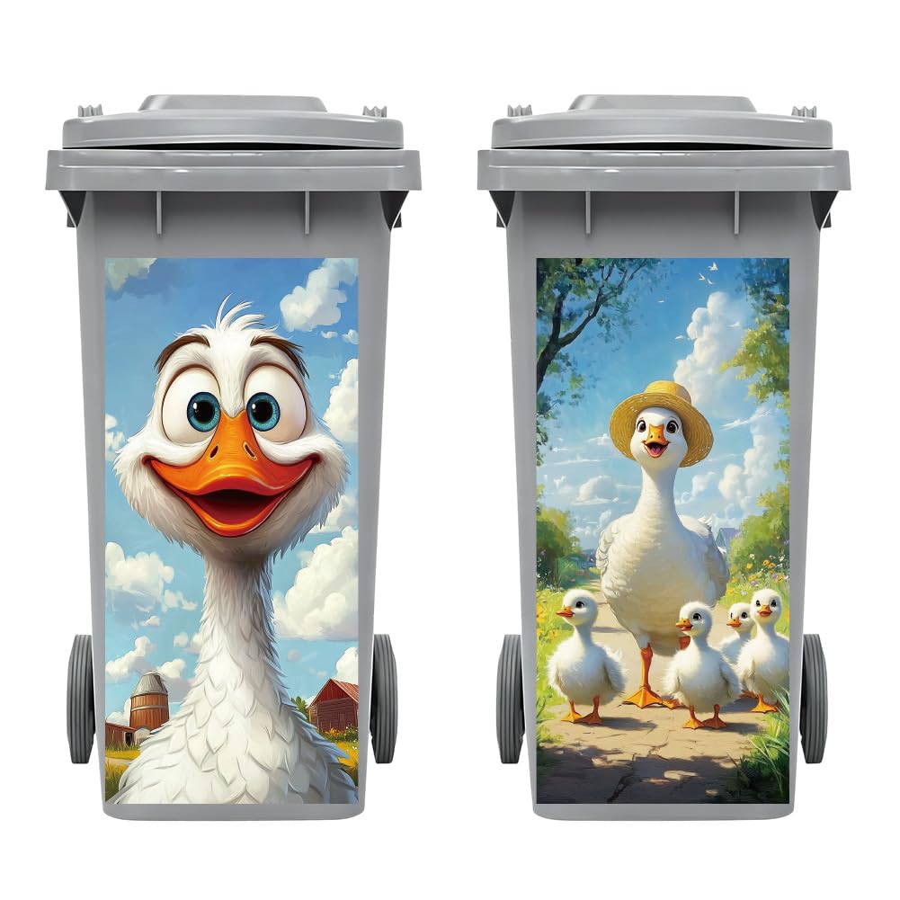 peacoblue Wheelie Bin Stickers 2 Sheets Cartoon Ducks Sticky Dustbin Stickers Decals, 15"x 32" Waterproof Large Wraps for Bins, Fridge, Wall Outdoor Indoor Patio Decor, Home Decoration