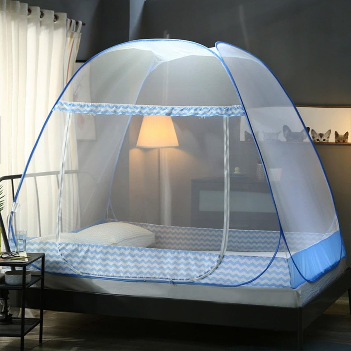 Portable Zanzariera da Letto Pieghevole Zanzariere a Cupola Porta Singola Leggero Tenda da Campeggio Facile da Installare per Viaggio Casa Esterna