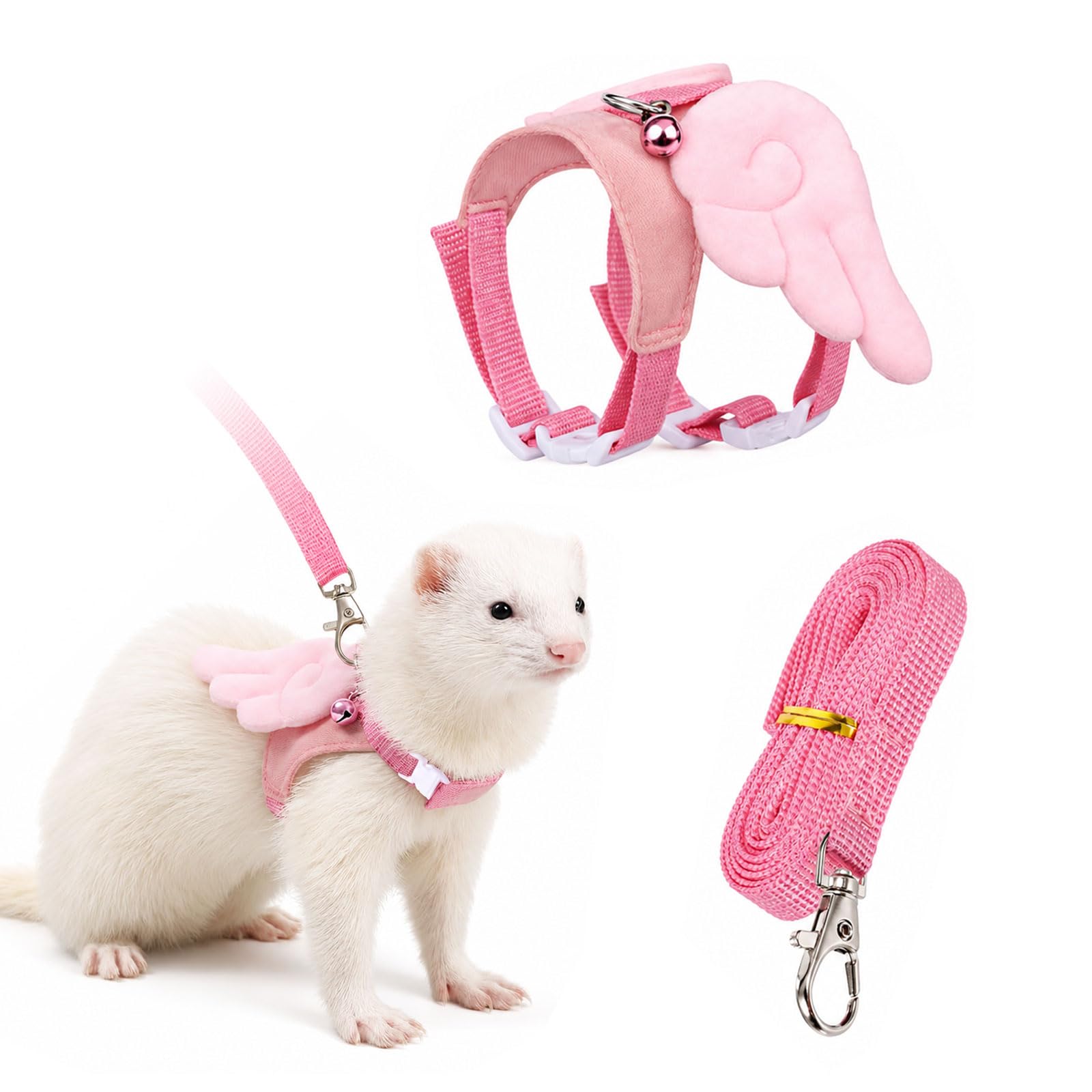 Small Pet Harness & Leash for Ferrets, Guinea Pigs, Rabbits, Pink Vest
