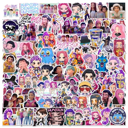 Image of Anime Stickers - Vinyl Waterproof Laptop Decals | Anime Characters Aesthetic Sticker Set for Water Bottle, Skateboard, Notebook (Kpop Demon Hunters)