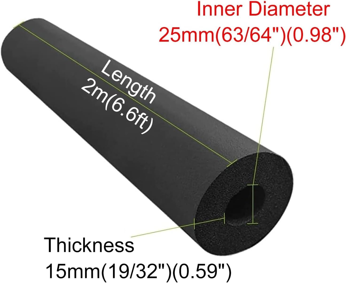 Tubo de espuma aislante, Aislamiento De Tuberías De Goma-ABS Negro 6-25mm(25mm(63/64"))