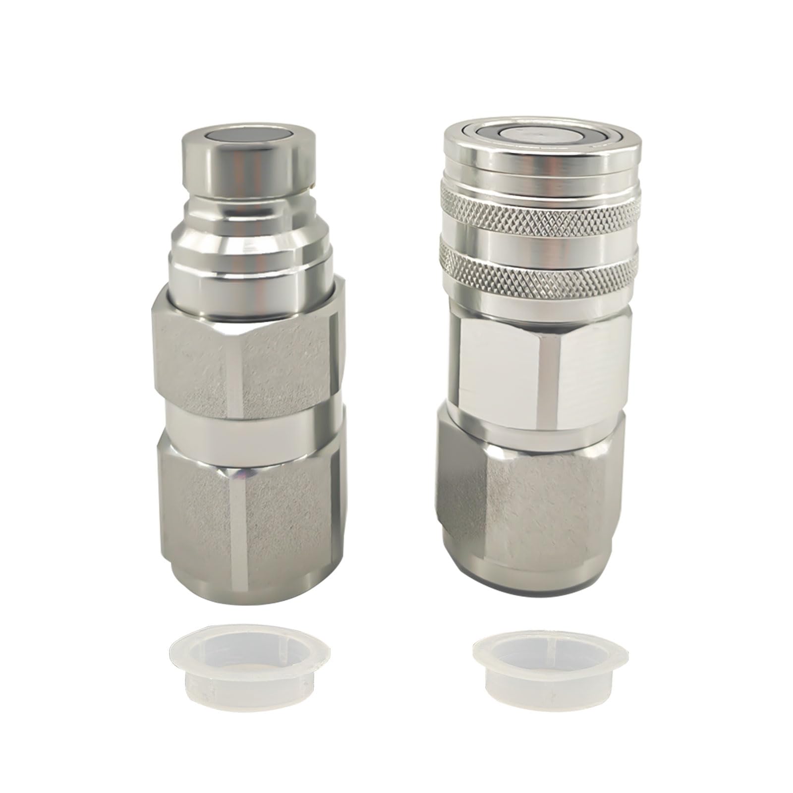 Flat Face High Flow Hydraulic Quick Connect Coupler Set for Skid Steer,3/4" SAE,5/8" Body,Heavy-Duty Carbon Steel Coupling Thread with Dust Cap