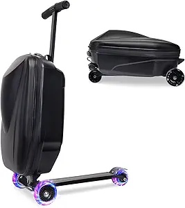 20" Scooter Suitcase for Kids, 2-in-1 Ride On Luggage with Wheels for Boys & Girls Ages 4-15, Foldable Hardshell Carry On Lightweight Travel Suitcase for Airplane