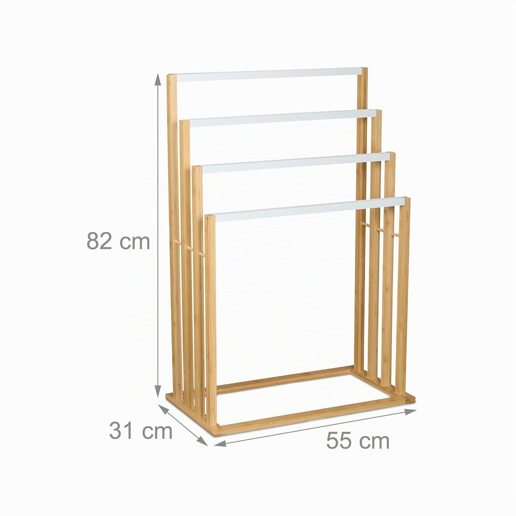 Relaxdays Toallero de Pie con 4 Barras Escalonadas, Colgador de Toallas de Bambú, 82 x 55 x 31 cm, Natural y Blanco