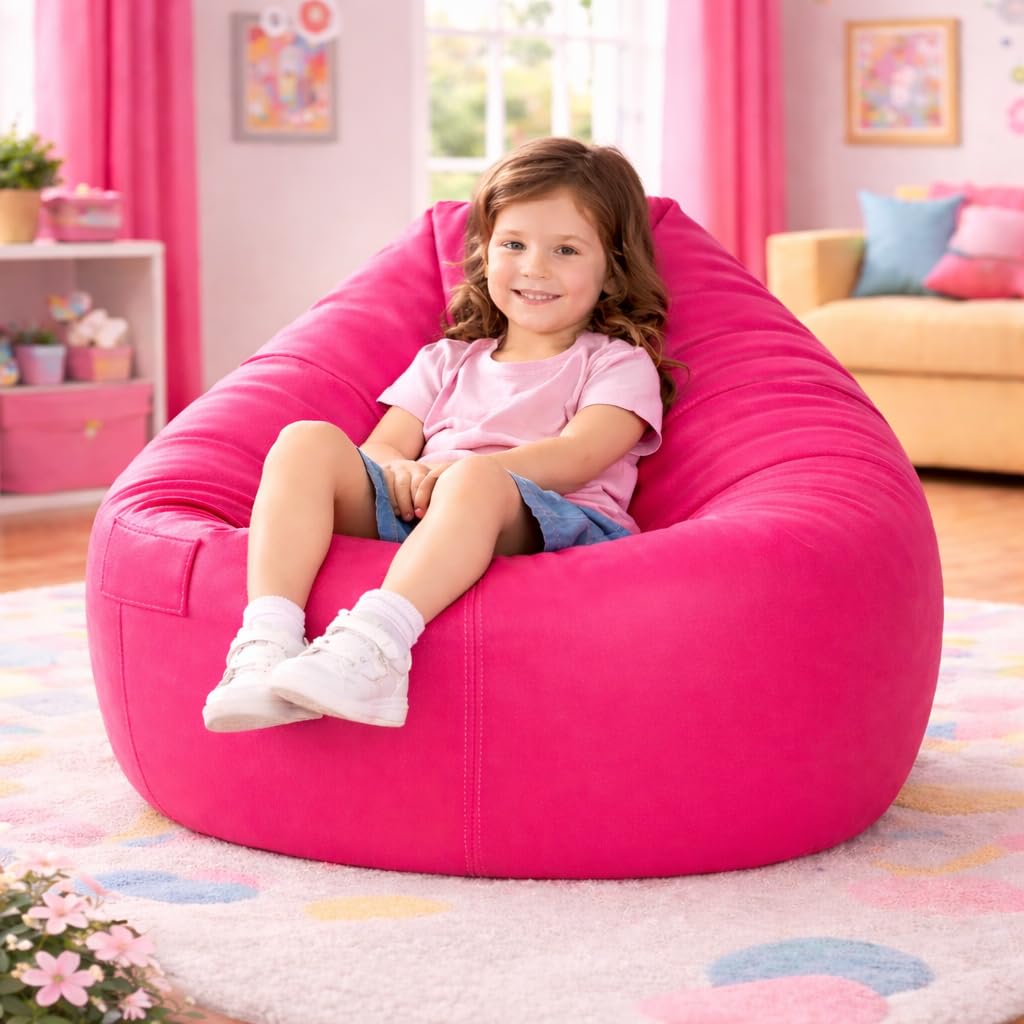 Kids Teardrop Bean Bag Cover Only with Side Pocket | Premium Leatherette Bean Bag Chair Cover for Boys & Girls | Soft, Durable & Lightweight Kids Seating Cover | Upto 100 Kg (Pink,XXXL)