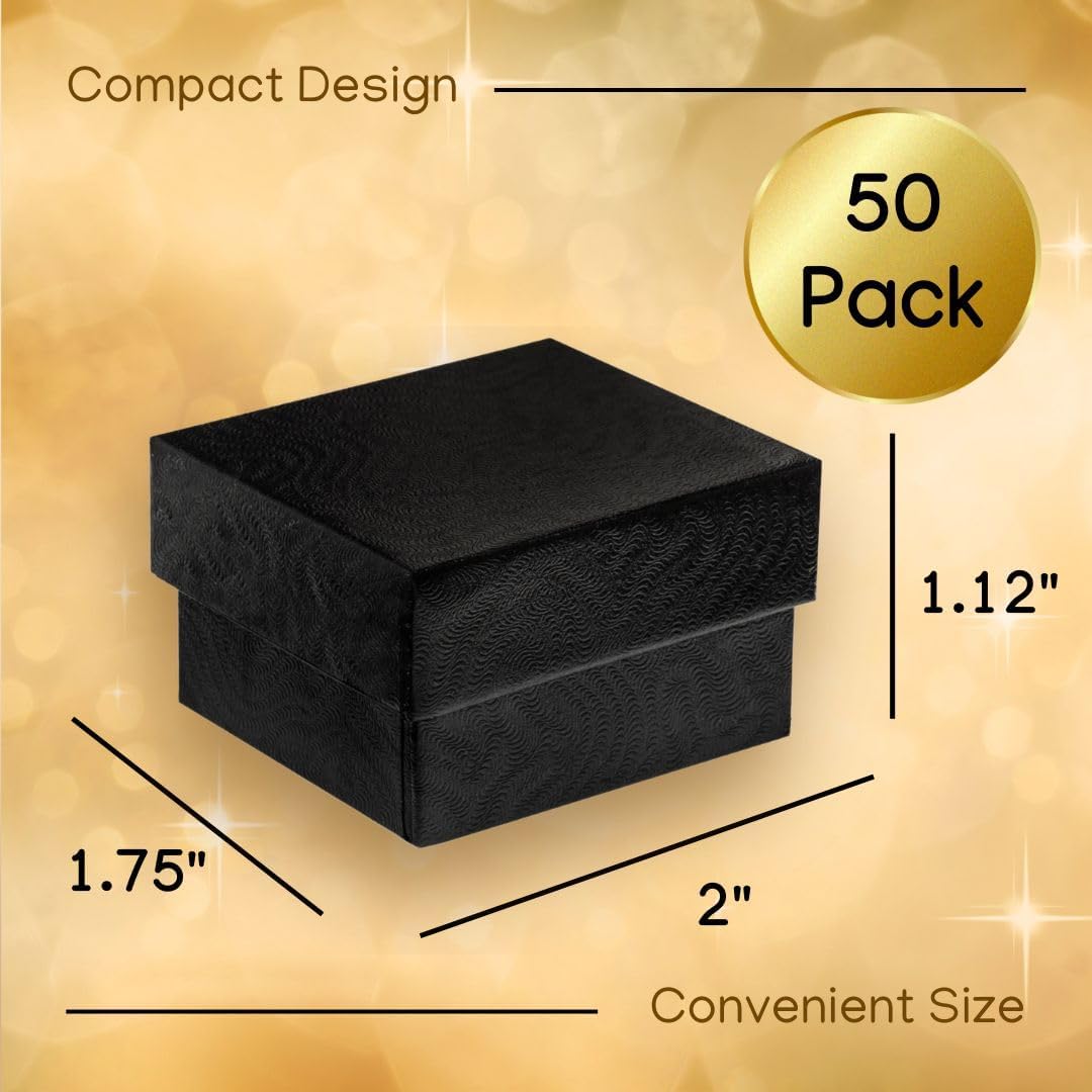 Prestige & Fancy Jewelry Gift Boxes 50 Pack, 2 x 1.75 x 1.12 Cardboard Gift Boxes with Flocked Foam Ring and Earring Slot, Small Jewelry Boxes for Gifts, Rings, Earrings for Christmas and jewelry
