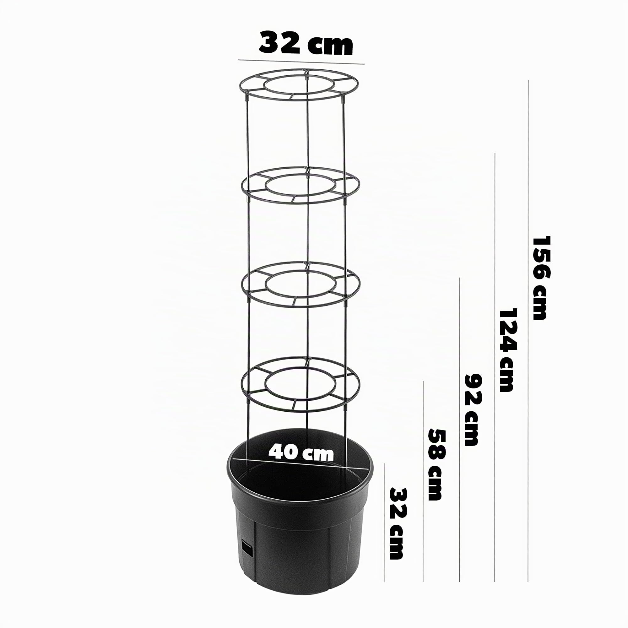 KADAX Pot à tomates avec tuteur - Pot de tomates - En plastique avec grille - Pot pour plantes de tomates - Tour de culture - Pot de soutien pour plantes grimpantes - Diamètre : 40 cm - Anthracite