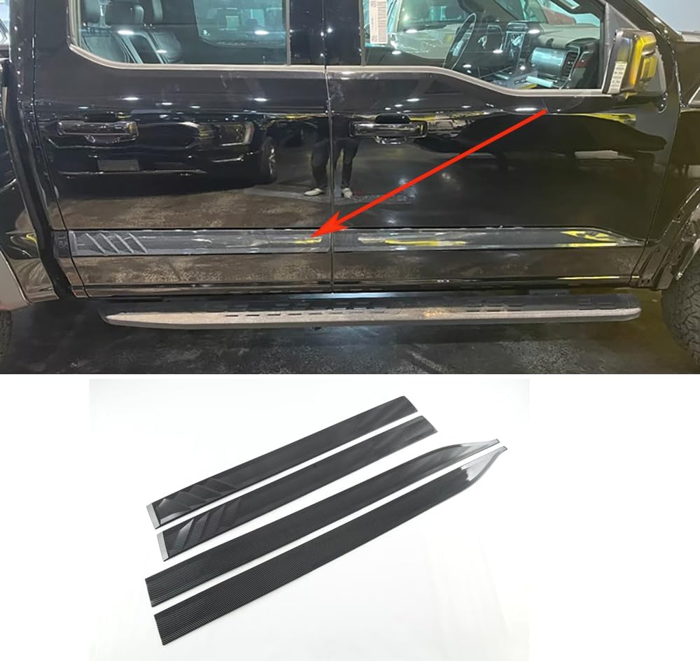 Car Accessories Exterior Side Door Body Guard Molding Stripes Cover Trim (Glossy Black) Fit for Ford F150 2023 2022 2021 ABS 4 PCS